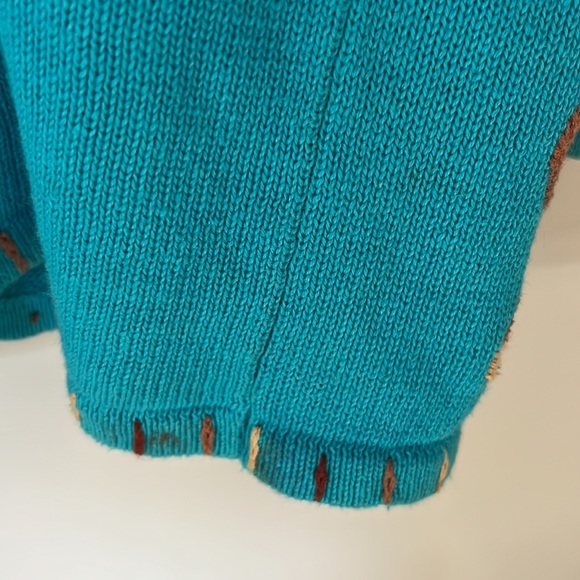 Quacker Factory embroidered turquoise monkey cardigan - size Large - Picture 8 of 10